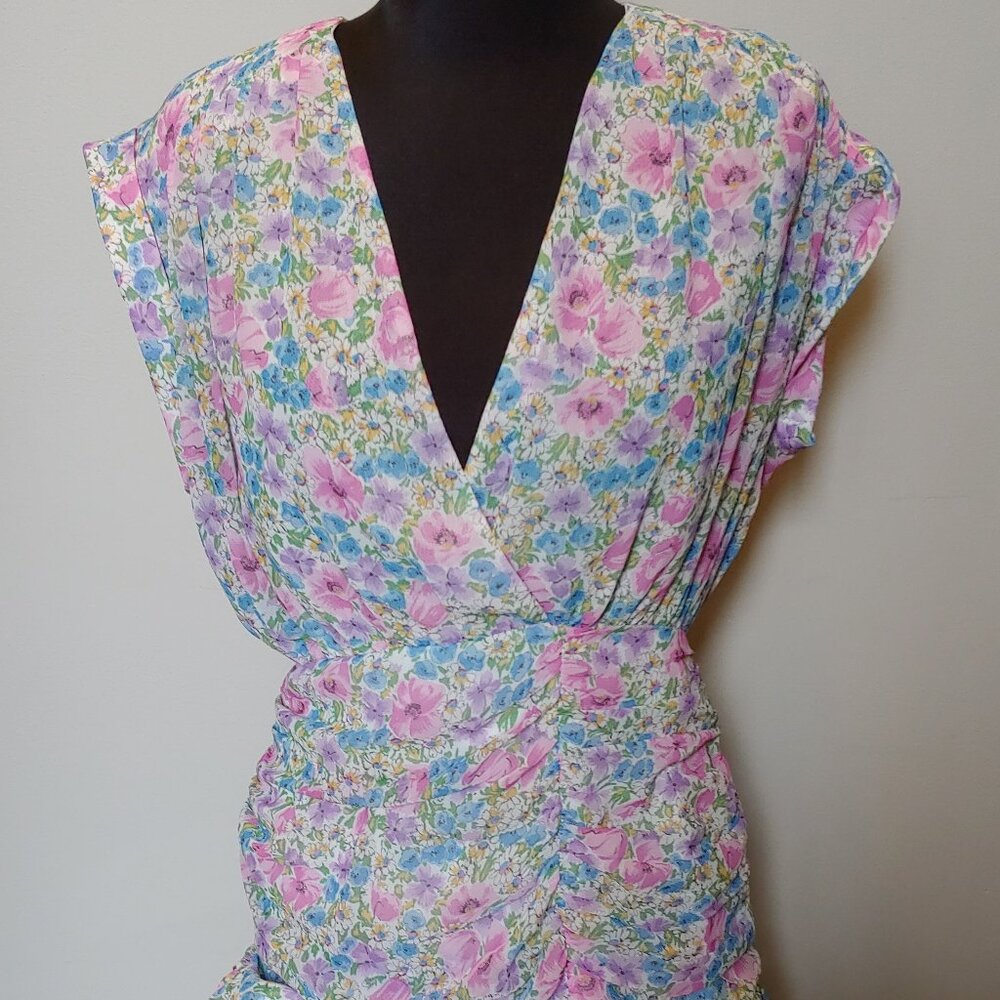 Zara Floral Mini Dress NWT Spring Summer Pink Blue Yellow Low Cut Pretty